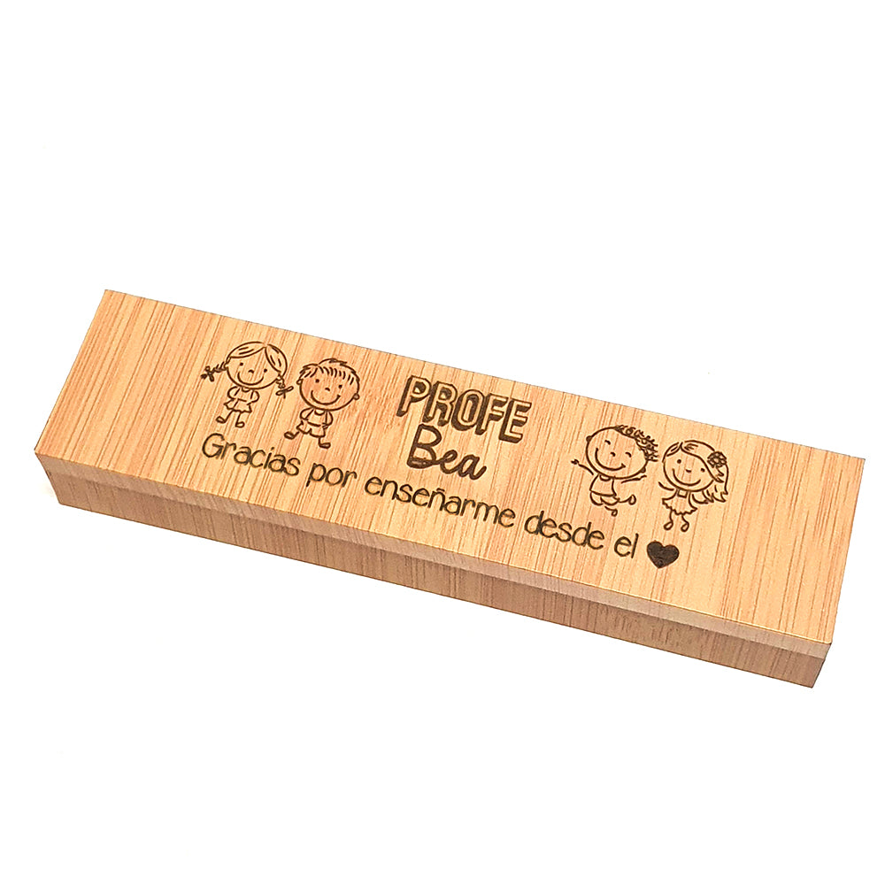 Bolígrafo Personalizado con Caja de Bambú Grabada | Regalo Original para Profesores