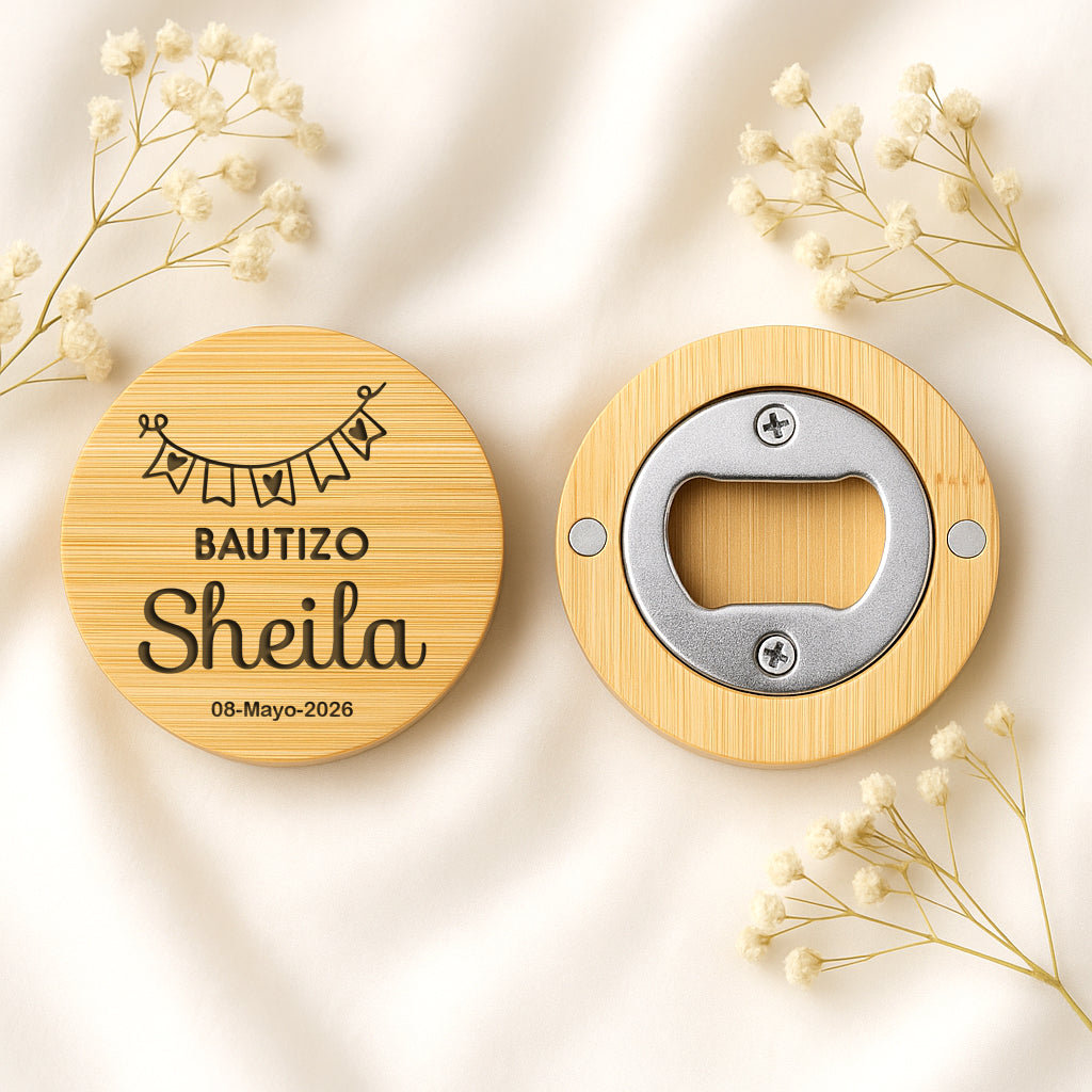 Abridor bambú bautizo personalizado