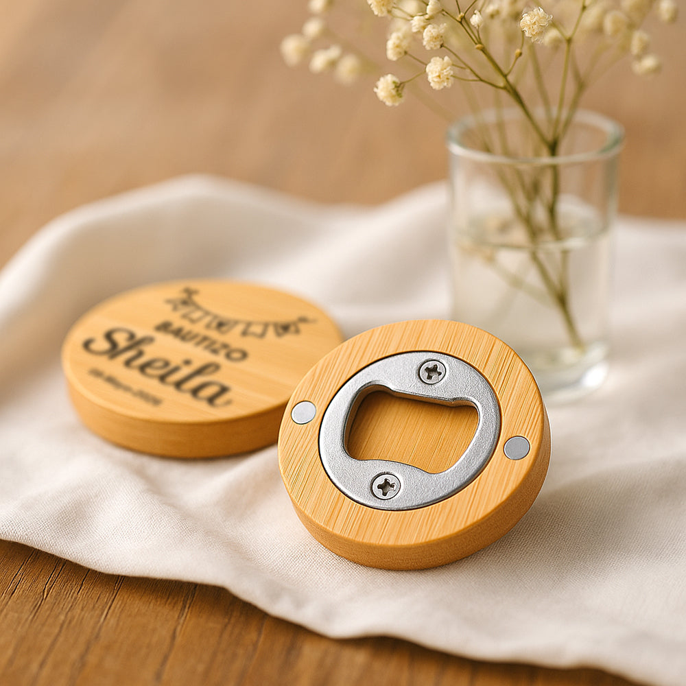 Abridor bambú bautizo personalizado