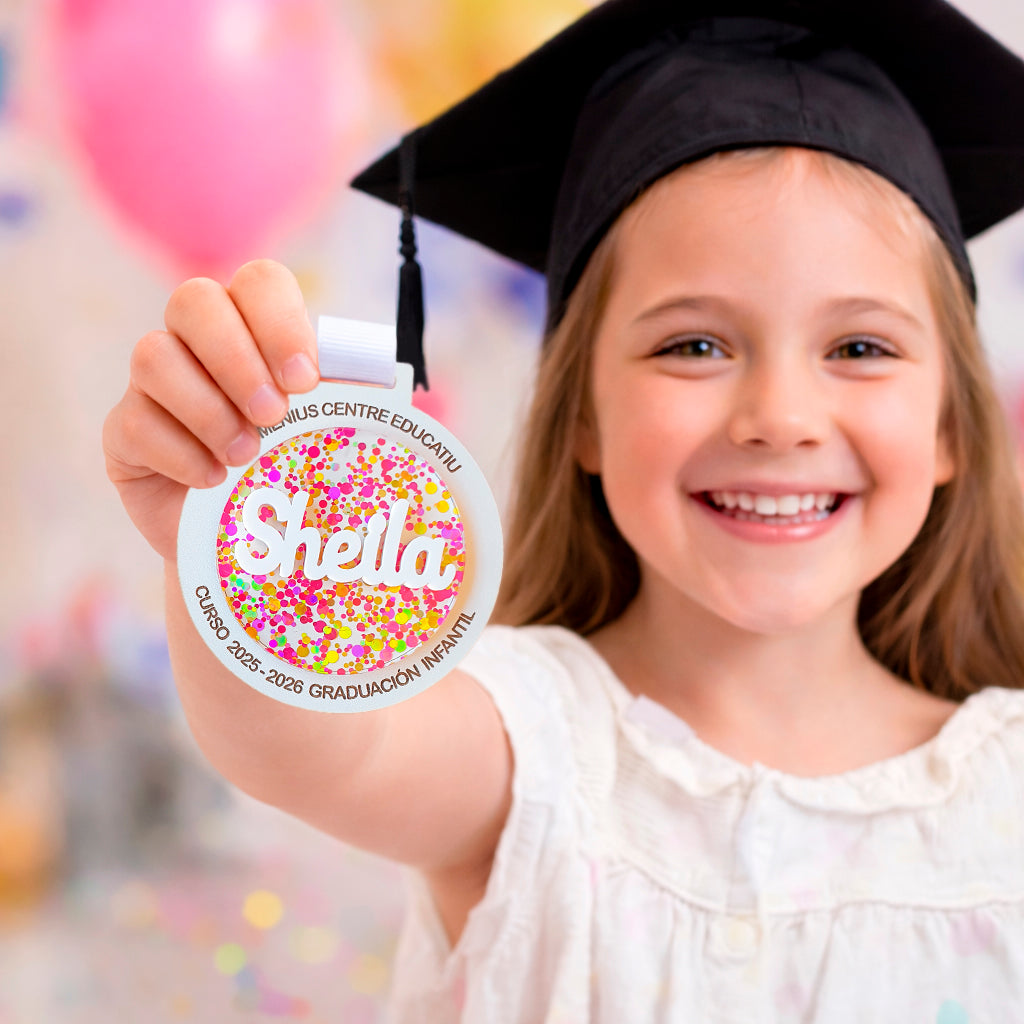 Medallas Graduación Confeti Personalizadas nombre