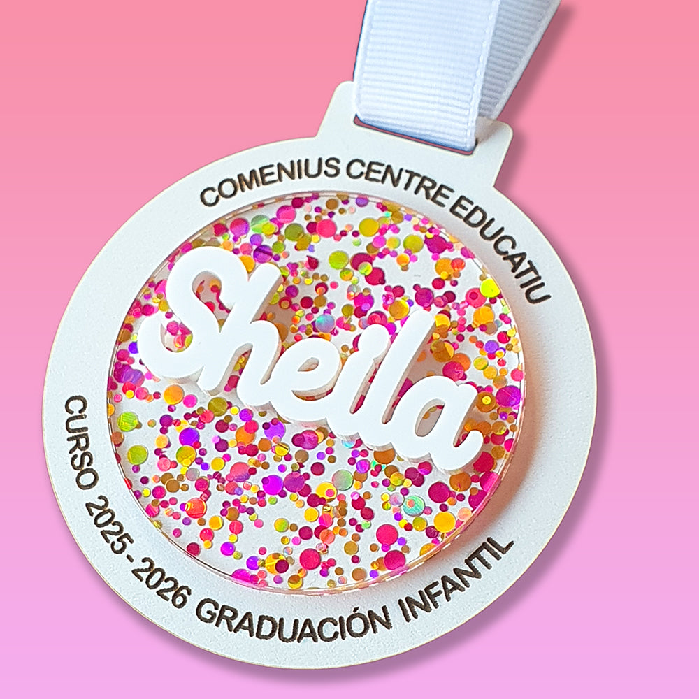 Medallas Graduación Confeti Personalizadas nombre
