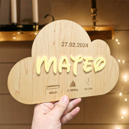 Placa Natalicio Nube de Madera