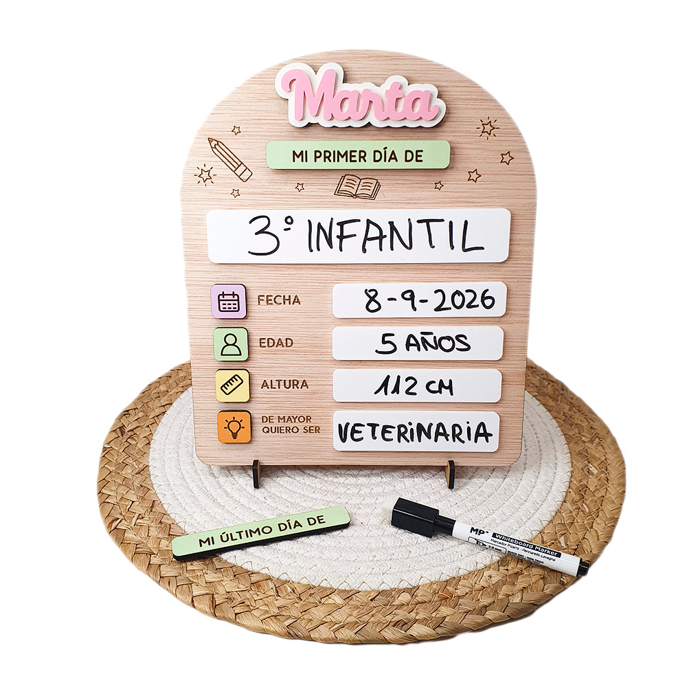 Placa personalizada para el primer y último día de cole