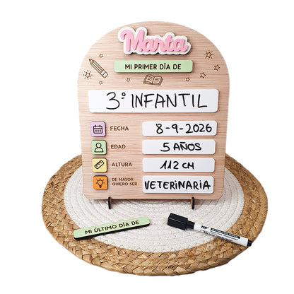 Placa personalizada para el primer y último día de cole