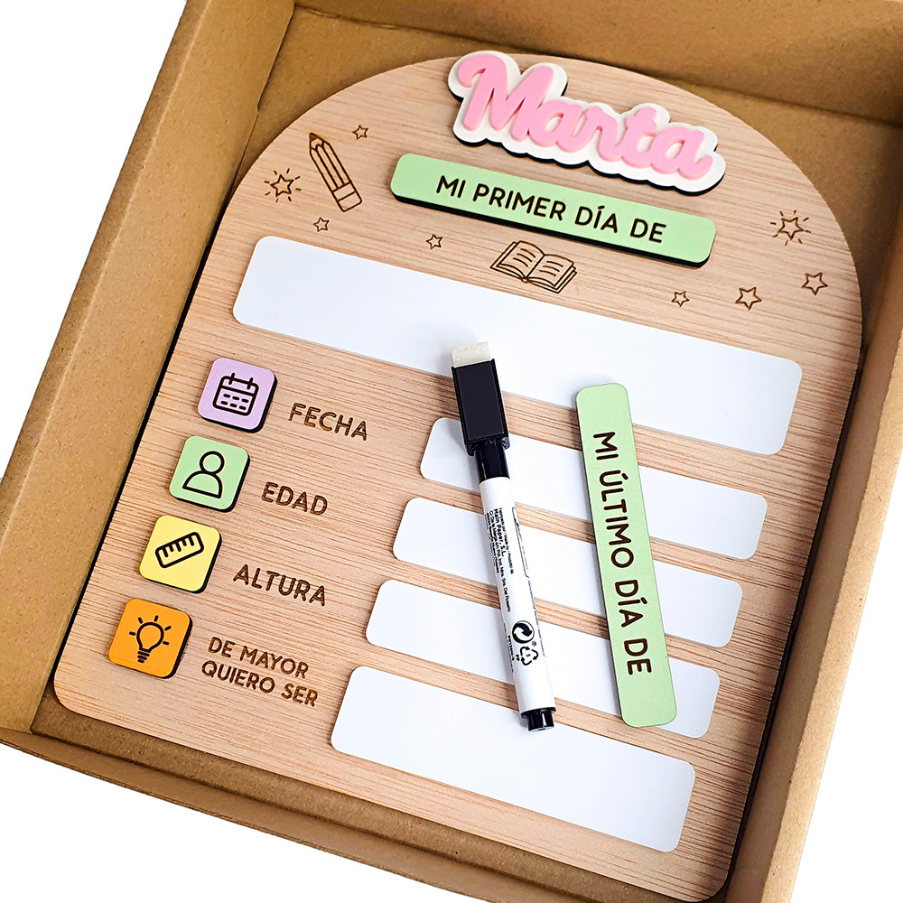 Placa personalizada para el primer y último día de cole