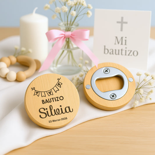 Abridor bambú bautizo personalizado
