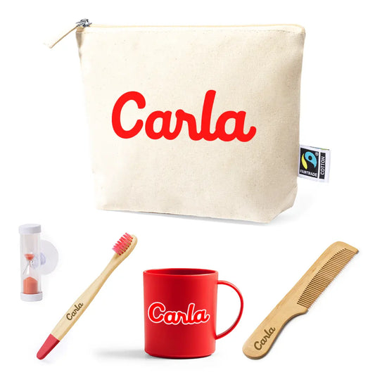 Set Dental Rojo Infantil Personalizado con Nombre