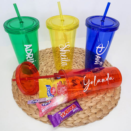 Vaso personalizado con nombre y pajita