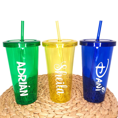 Vaso personalizado con nombre y pajita