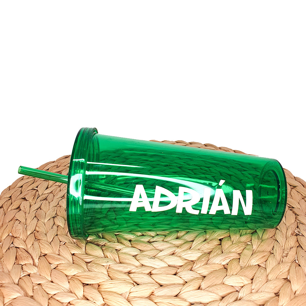 Vaso personalizado con nombre y pajita