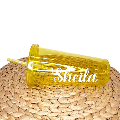 Vaso personalizado con nombre y pajita