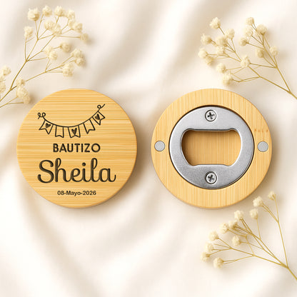 Abridor bambú bautizo personalizado