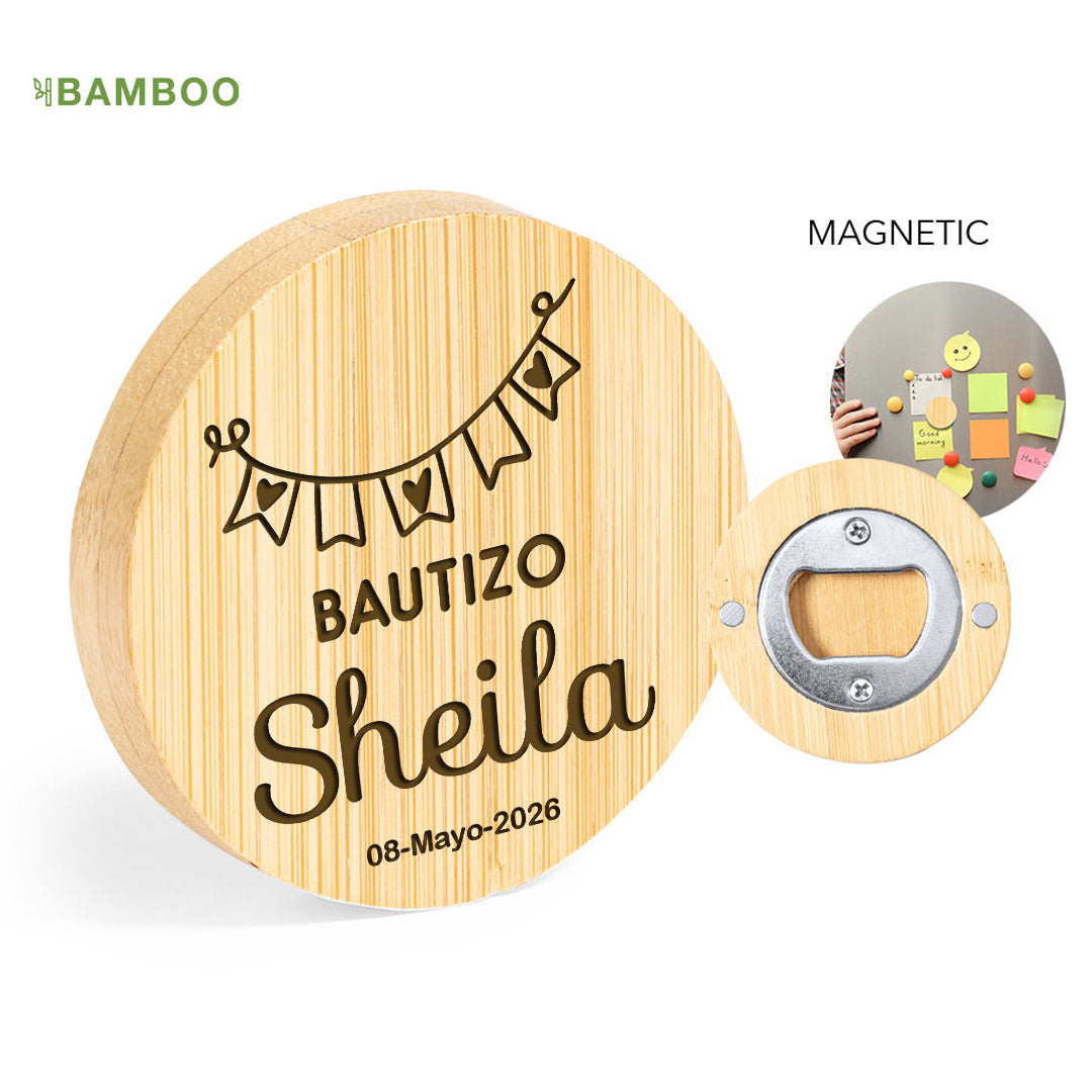 Abridor bambú bautizo personalizado