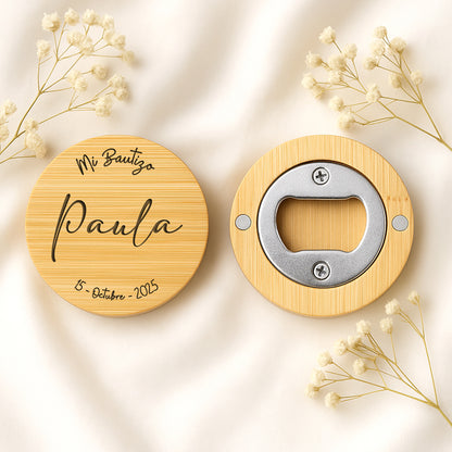 Abridor bambú bautizo personalizado
