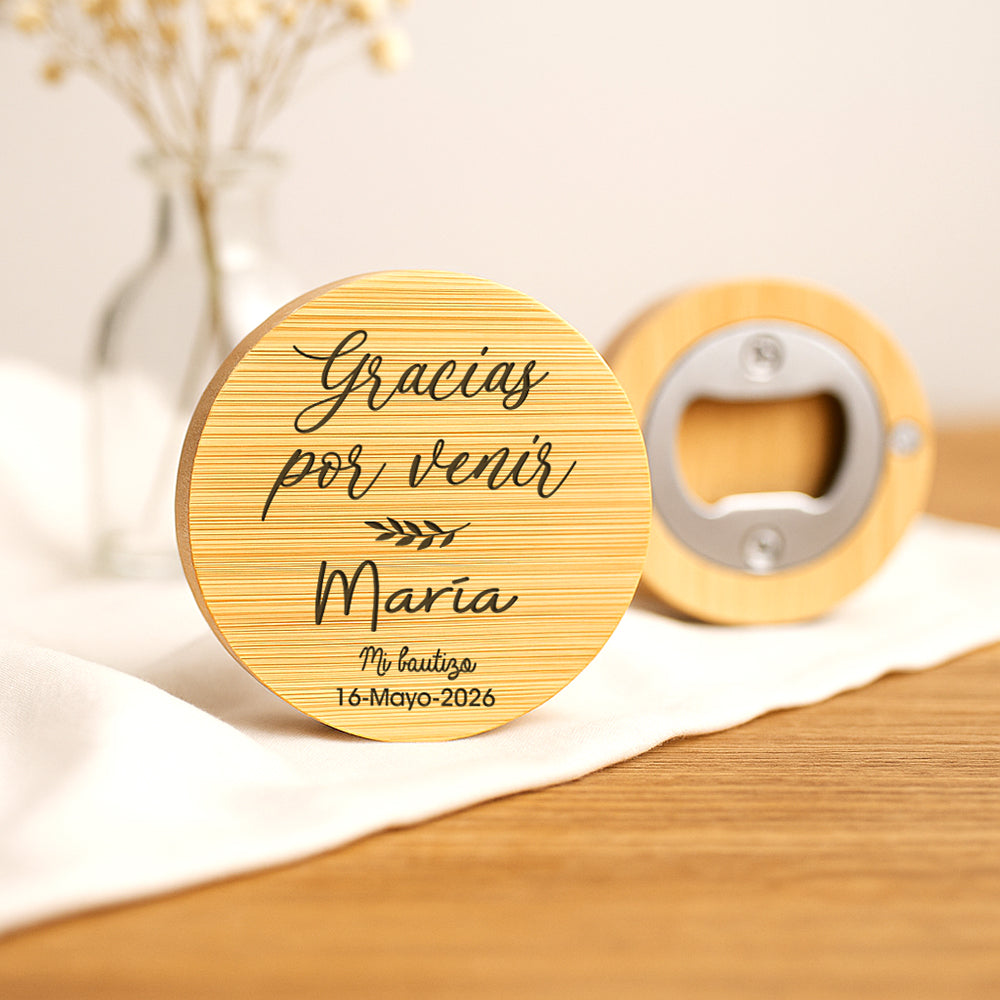 Abridor bambú bautizo personalizado