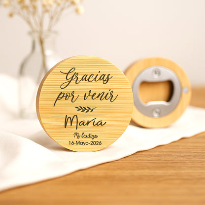 Abridor bambú bautizo personalizado